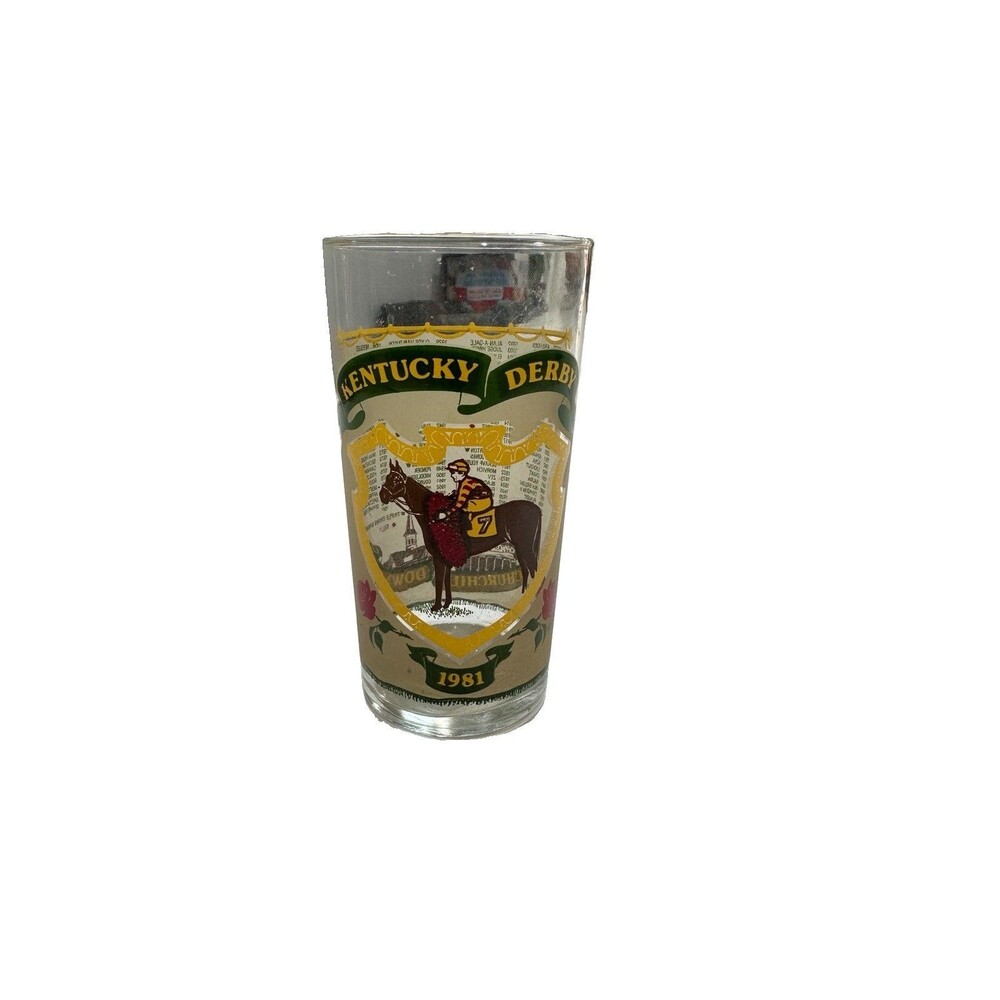Kentucky Derby Official Drinking Glass Churchill Downs 1981 Green and Gold